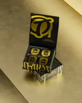 PRJ.02 — packaging render of a black and gold presentation box with jars