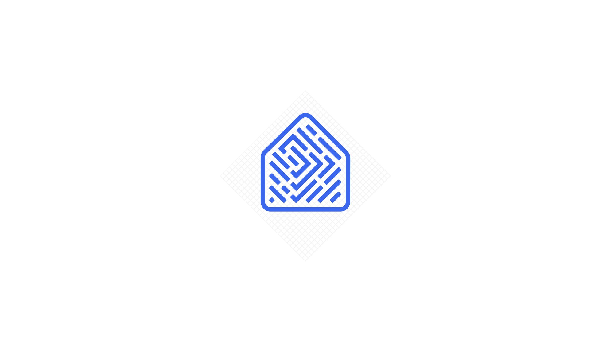 FIG.02 — the resolved InTouch Builders symbol, a house outline filled with squared-off concentric fingerprint lines