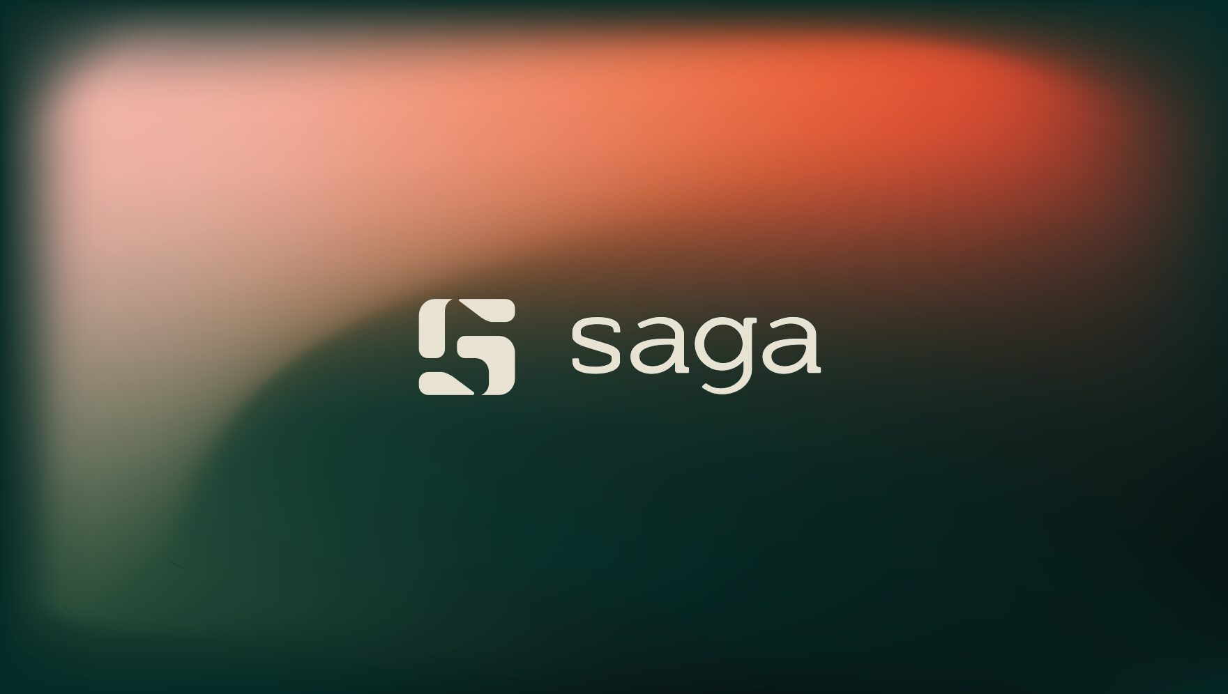 FIG.03 — the horizontal Saga lockup, symbol plus lowercase wordmark, on a coral-into-green gradient